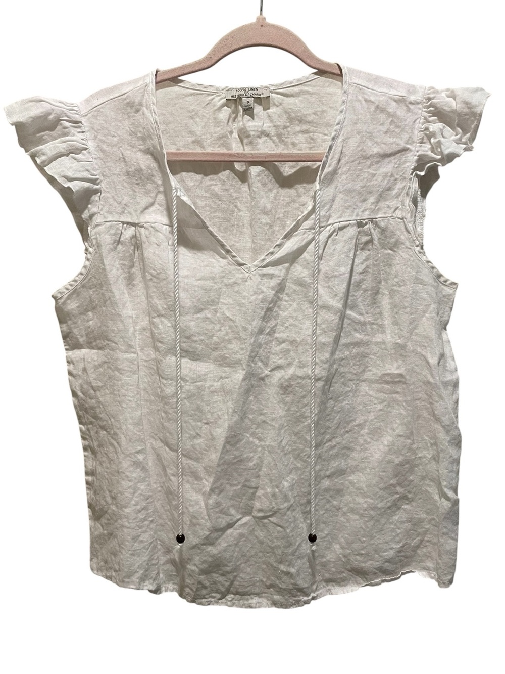 Hester & Orchard White 100% Linen v-neck blouse. Size S.